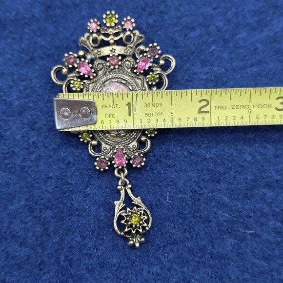 Vintage Sarah Coventry Contessa Brooch Pendant Pin Filigree Crown Pink Opal - Picture 5 of 6